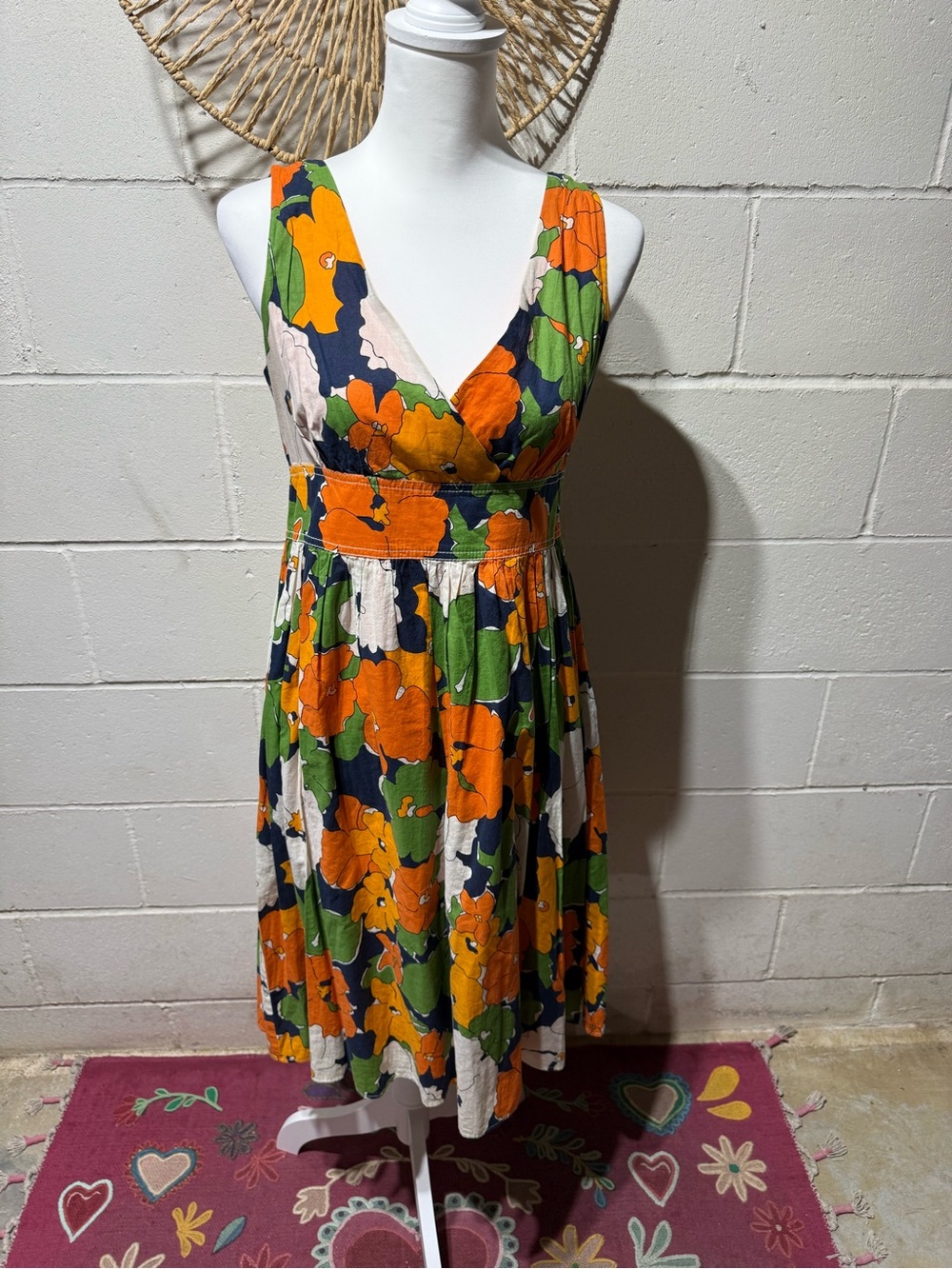 Liz Claiborne Orange, Green & Navy Floral Midi Dress